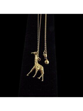 J.Crew Gold Tone Giraffe Charm Pendant Necklace 26" Chain w/ Lobster Clasp